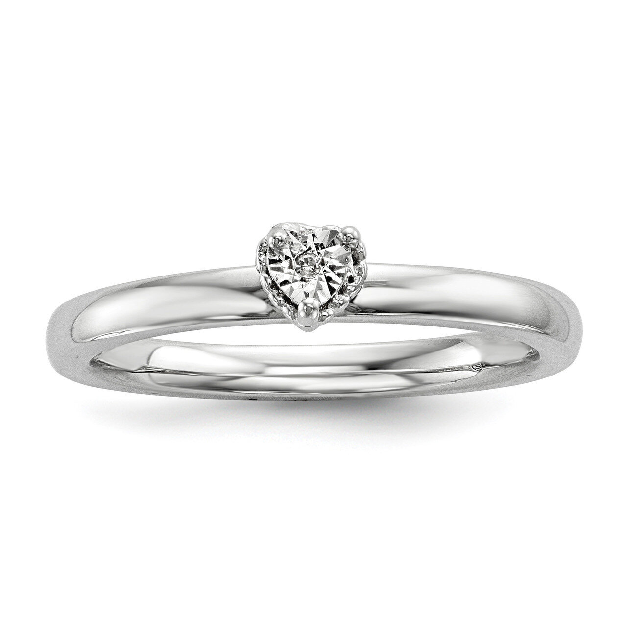 .01ct. Diamond Heart Shape Ring Sterling Silver Rhodium Polished QR6793, MPN: QR6793, 883957953670