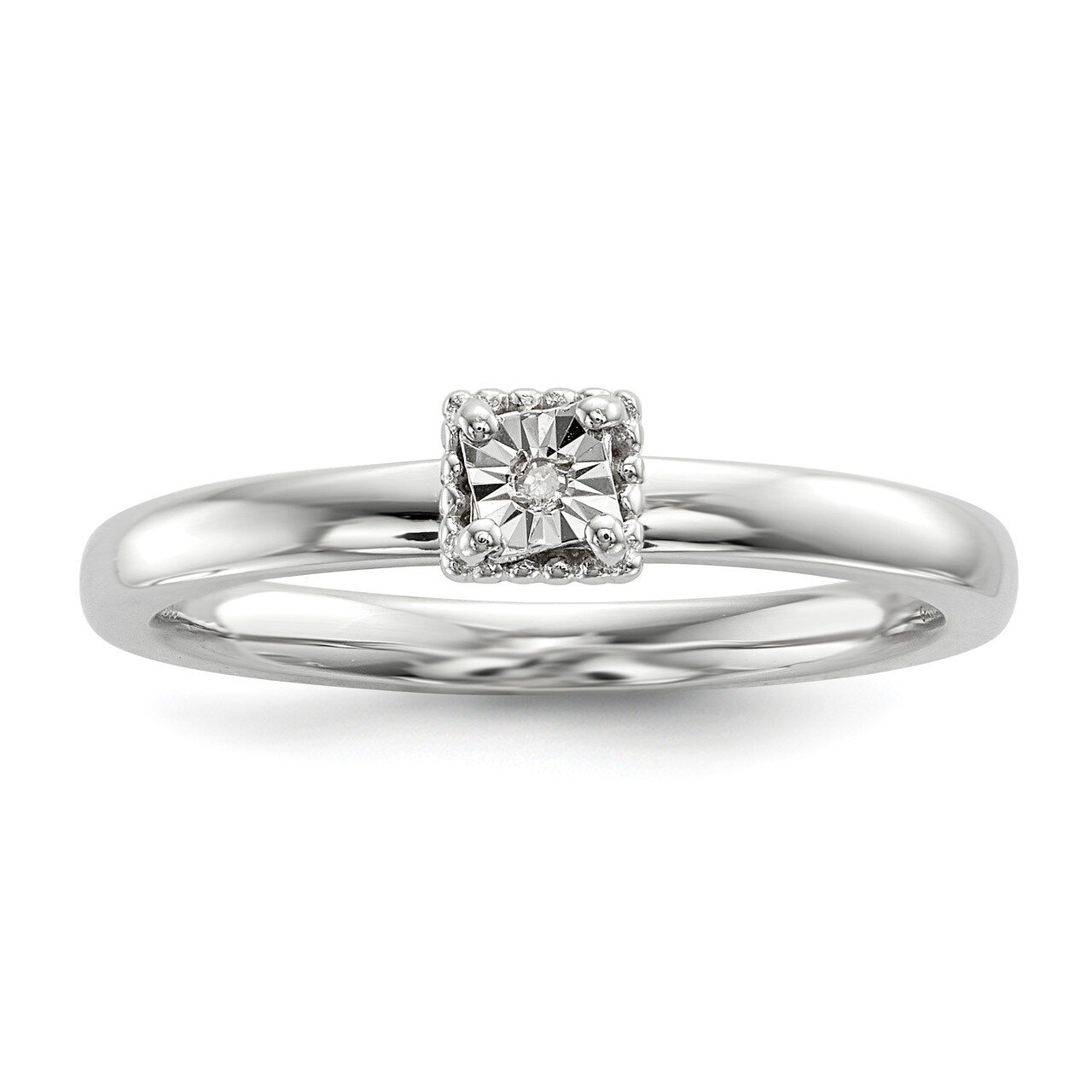 .01ct. Diamond Square Shape Ring Sterling Silver Rhodium Polished QR6795, MPN: QR6795, 883957241845