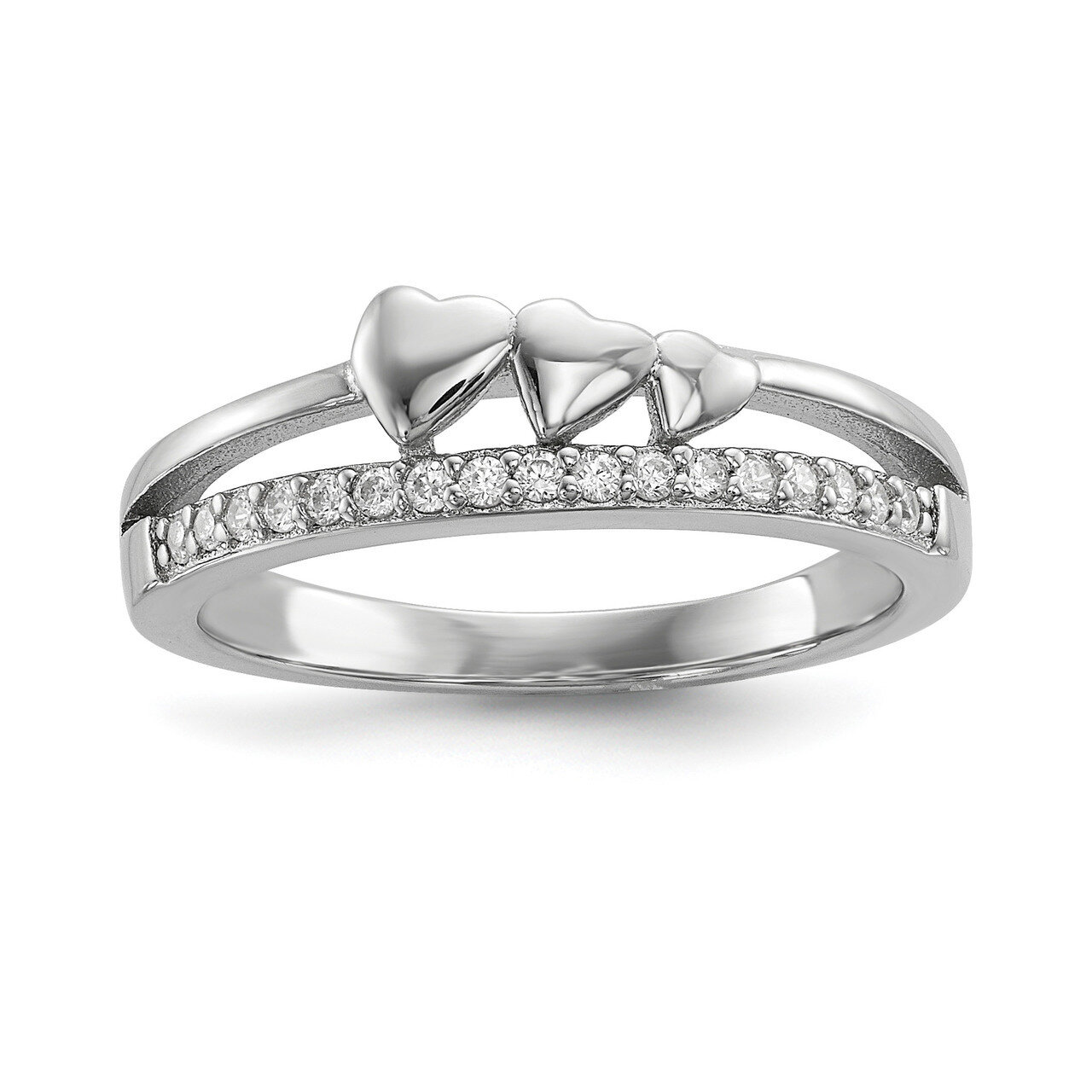 CZ Diamond & Hearts Polished Ring Sterling Silver Rhodium-plated QR6797