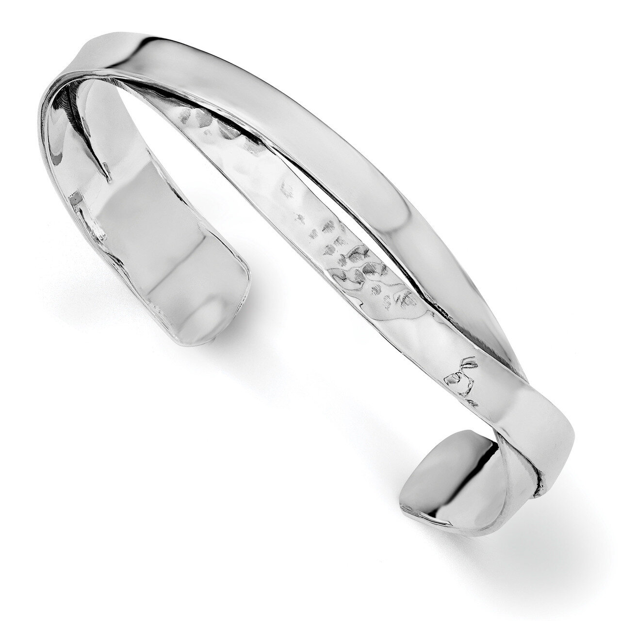 Plain 6mm &amp; Hammered Bands Bangle Sterling Silver Polished QB1016, MPN: QB1016, 196904160732