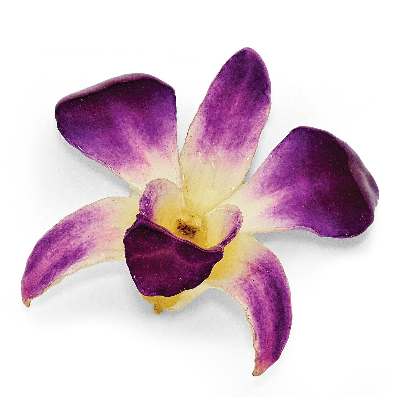 Lacquer Dipped Purple White Dendrobium Orchid Pin BF2779