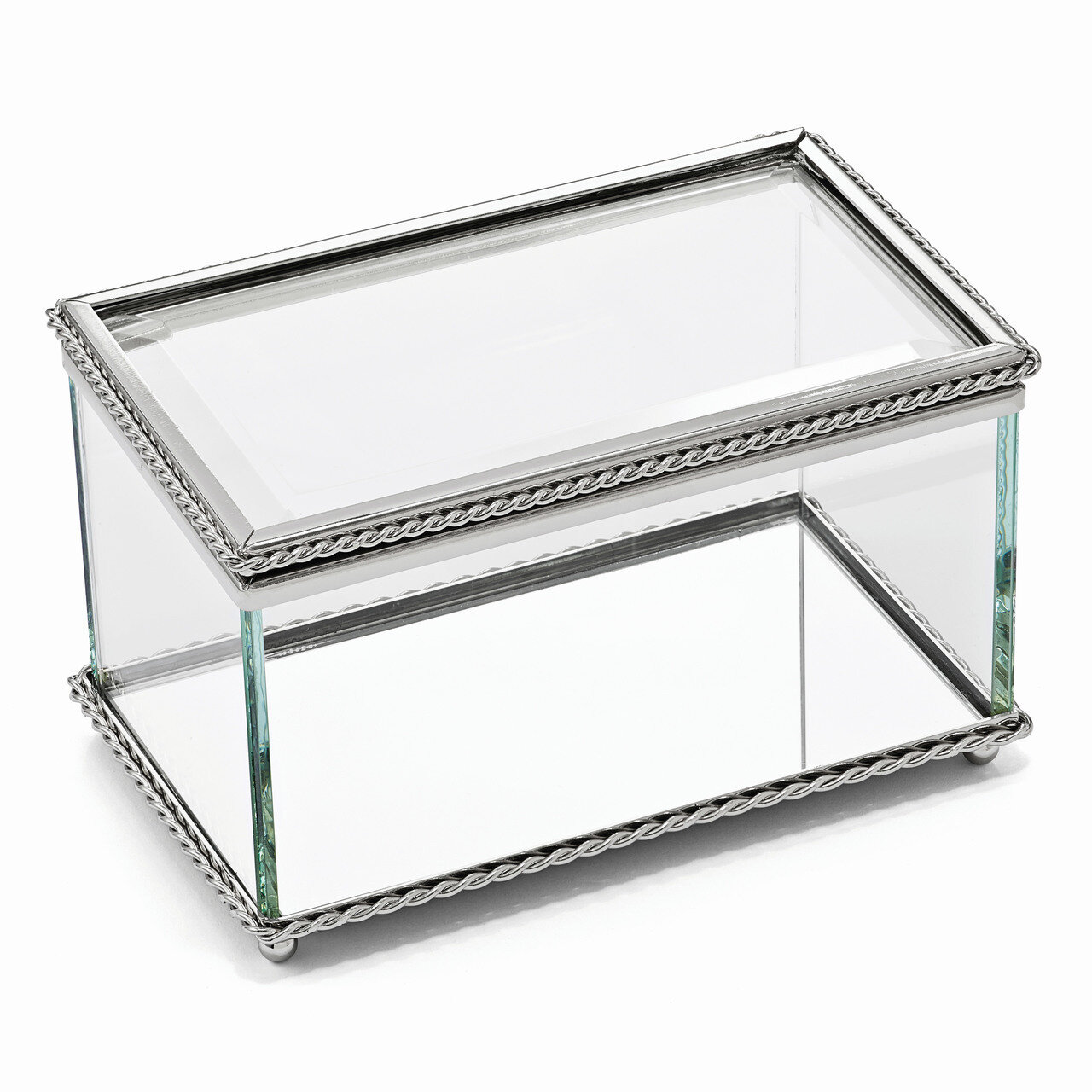 Nickel-plated Hinged Rectangular Glass Box GL7485