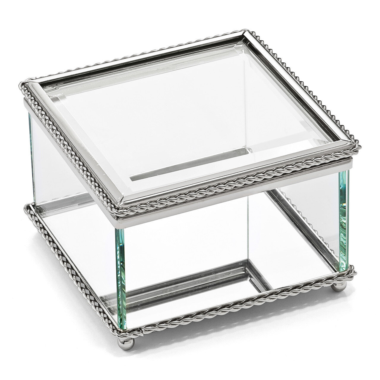 Nickel-plated Hinged Square Glass Box GL7486