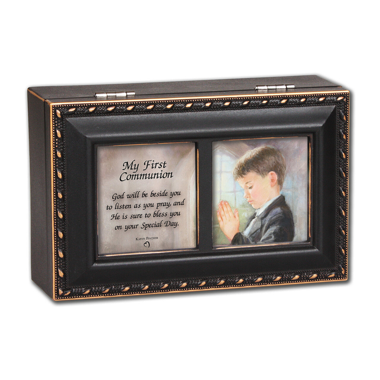 First Communion Boy Distressed Black Finish Music Box GM11580, MPN: GM11580, 633303844851