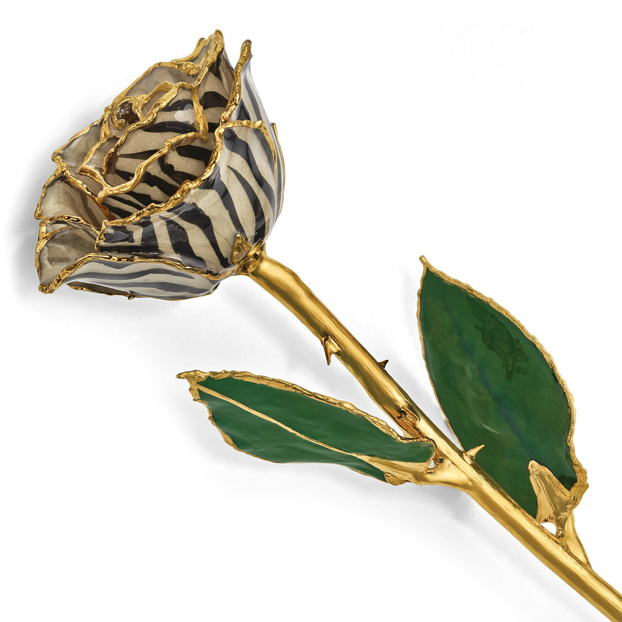 Lacquer Dipped 24k Gold Trim Cream BlackZebra Rose GM13079, MPN: GM13079, 812465020475
