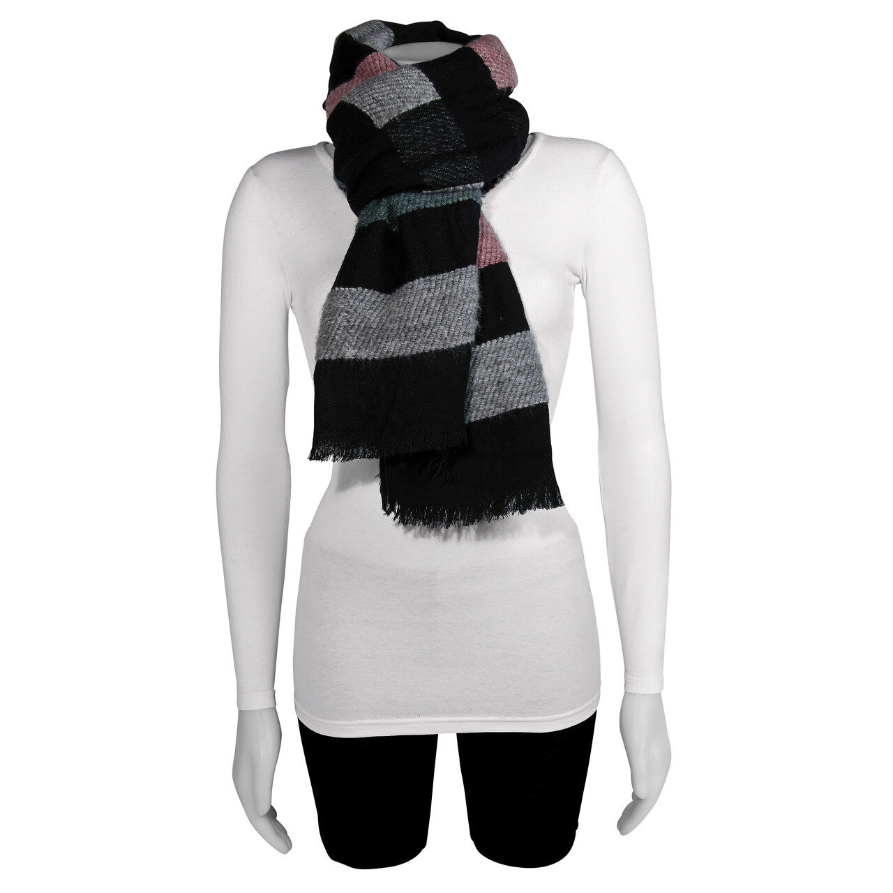 Black Pink Grey Stripe Fashion Scarf GM13096, MPN: GM13096, 191101416477