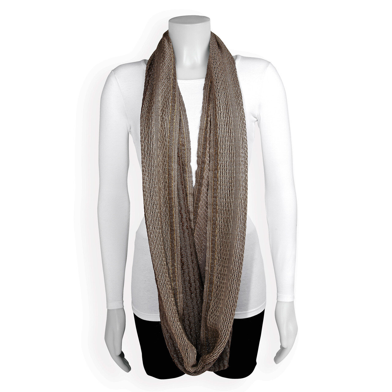 Brown Silver Metallic Stripe Infinity Scarf GM13100, MPN: GM13100, 191101416088