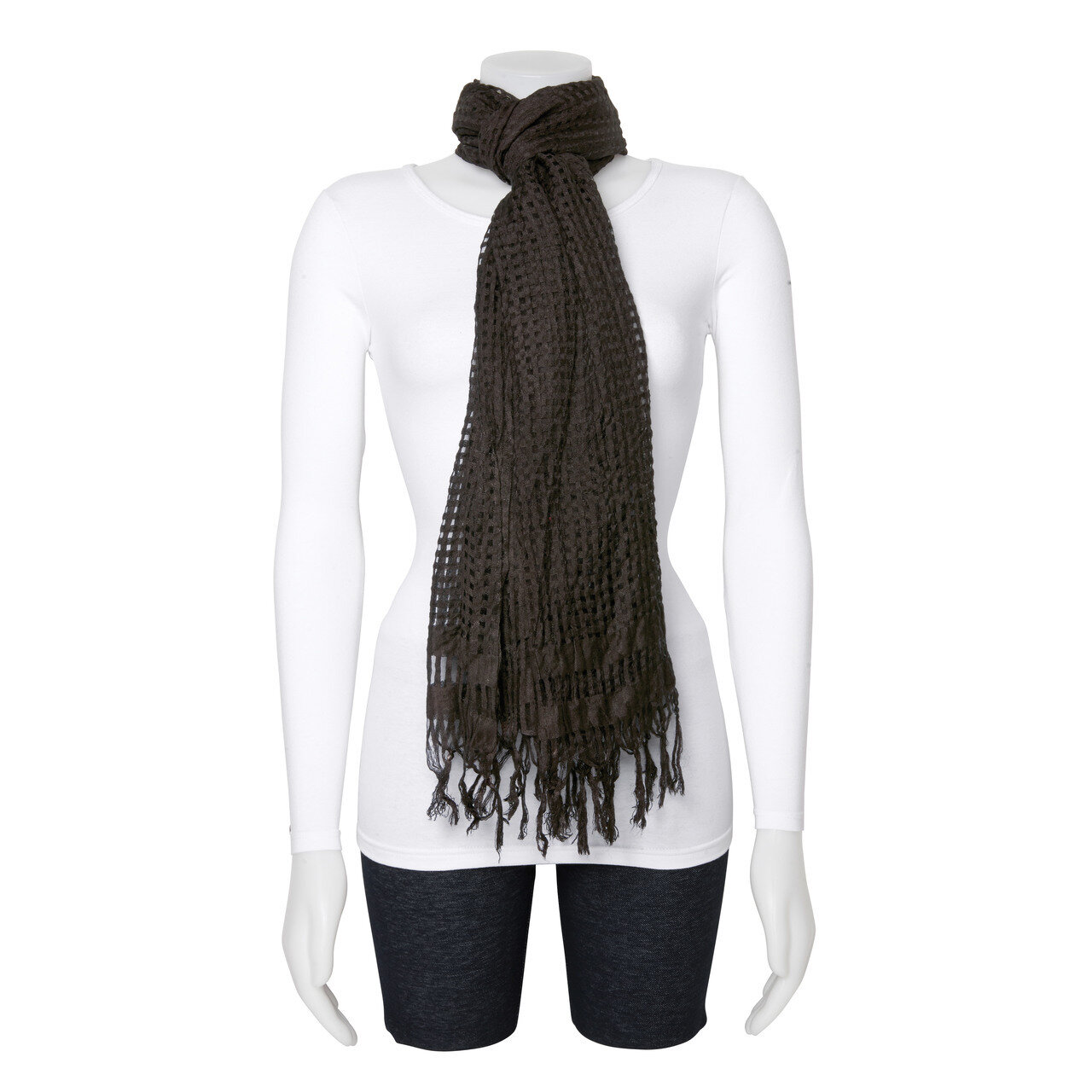 Black Sheer Checked Design Viscose Fashion Scarf GM13112, MPN: GM13112, 191101416293