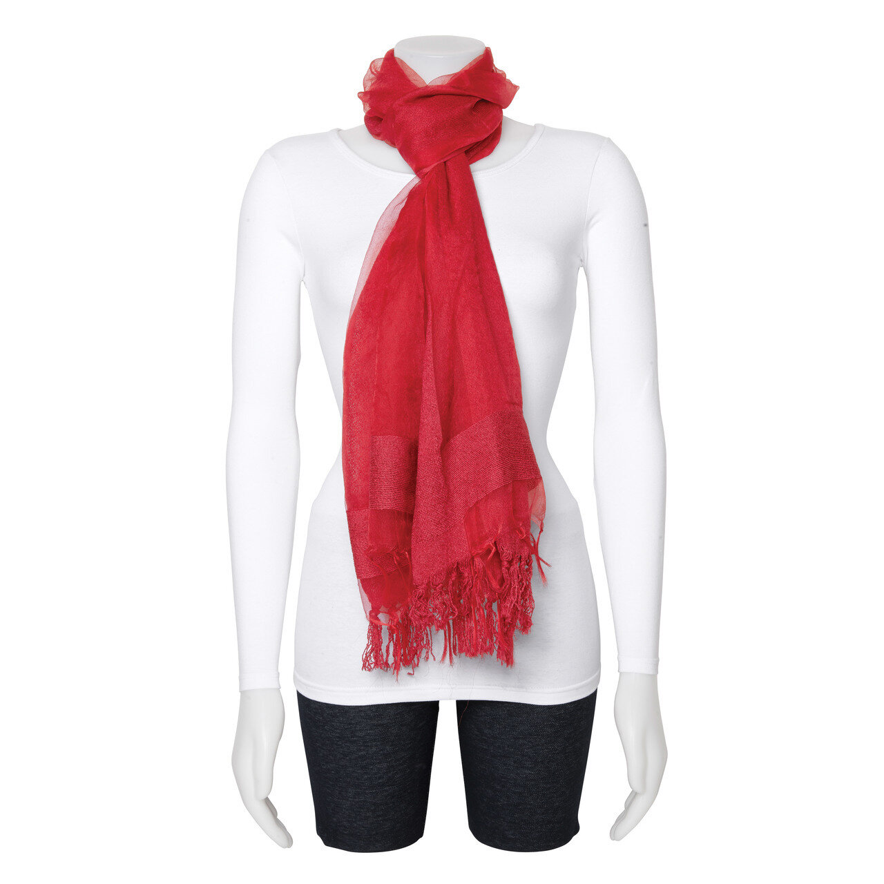 Red Sheer with Textured Edge Viscose Fashion Scarf GM13119, MPN: GM13119, 191101416316