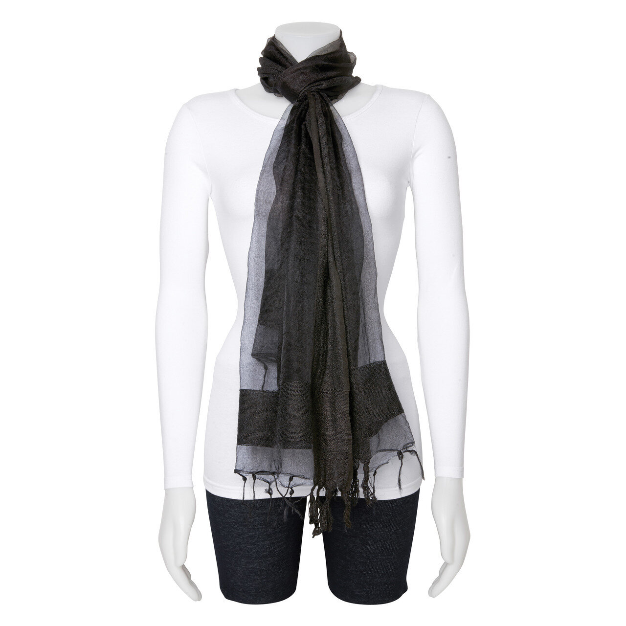 Black Sheer with Textured Edge Viscose Fashion Scarf GM13121