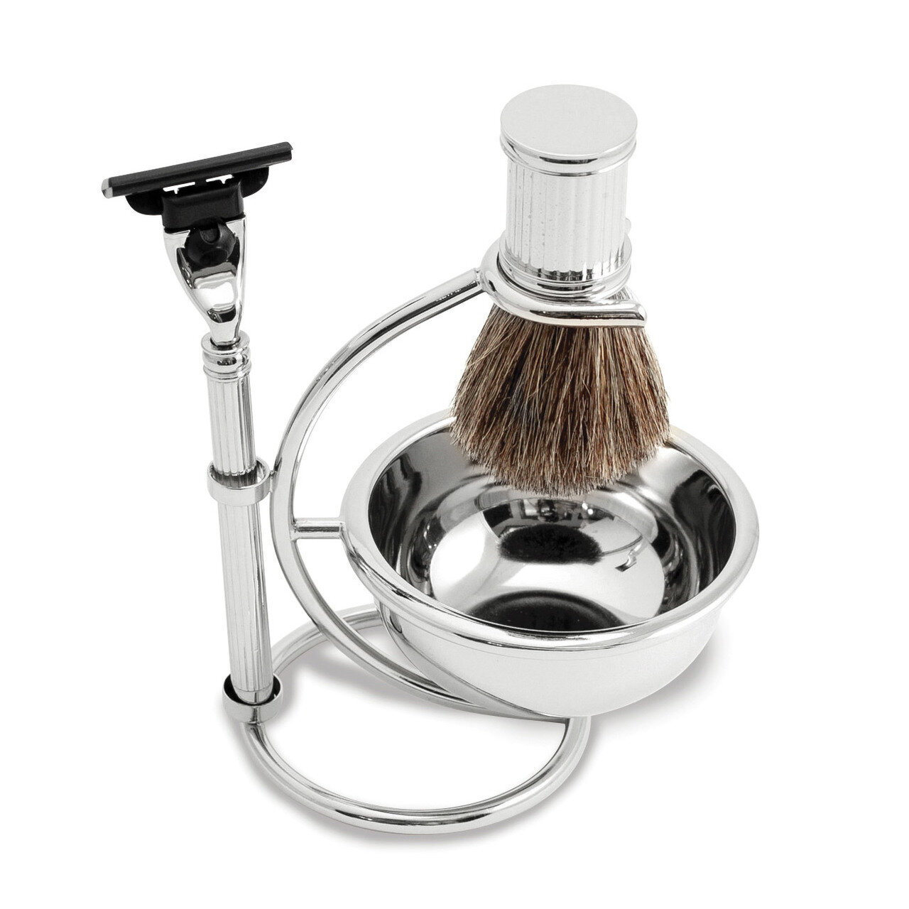 Chrome Stand with Soap Dish, Brush and Razor GM13281