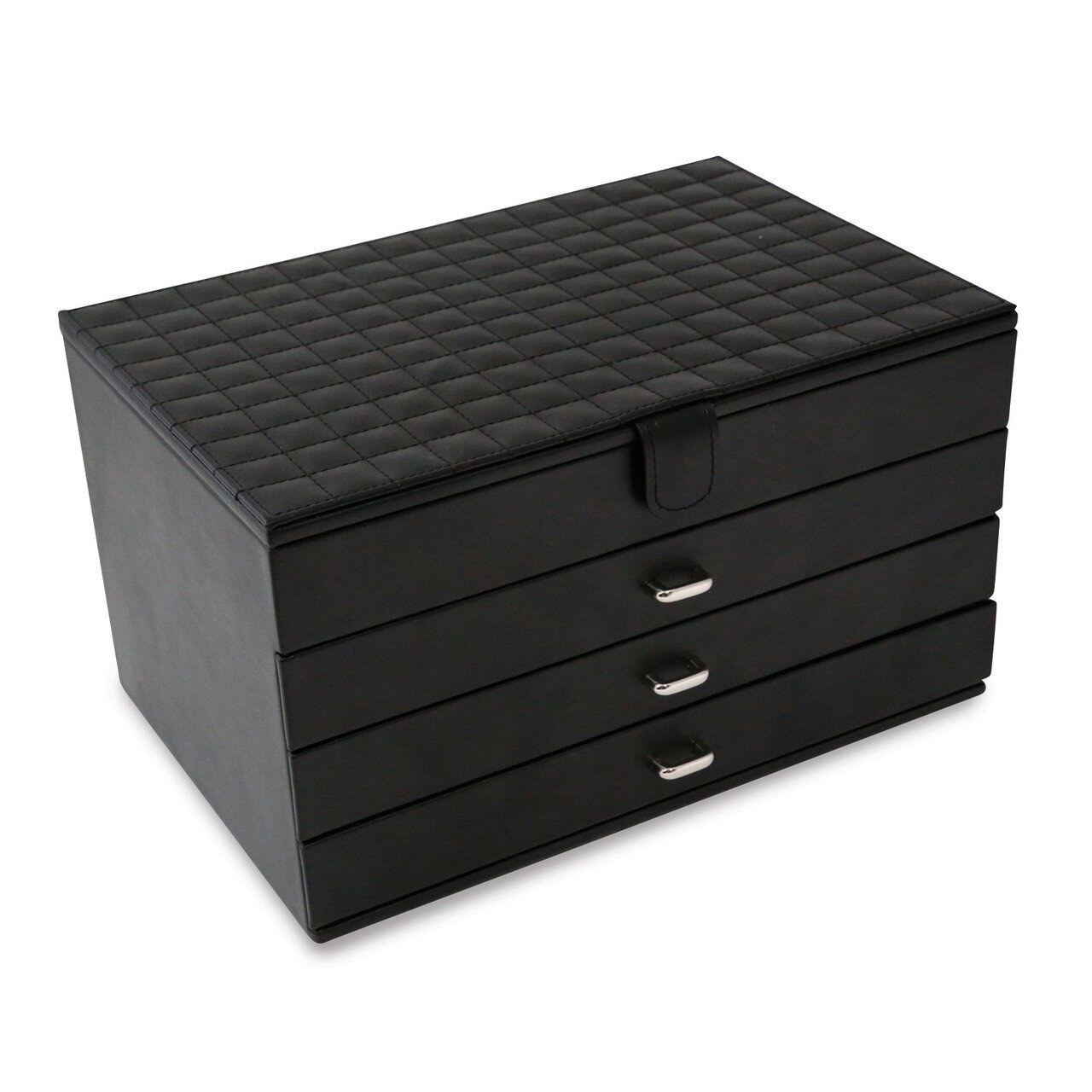 Black Leather 4 Level Jewelry Box with Multi Compartments GM13325