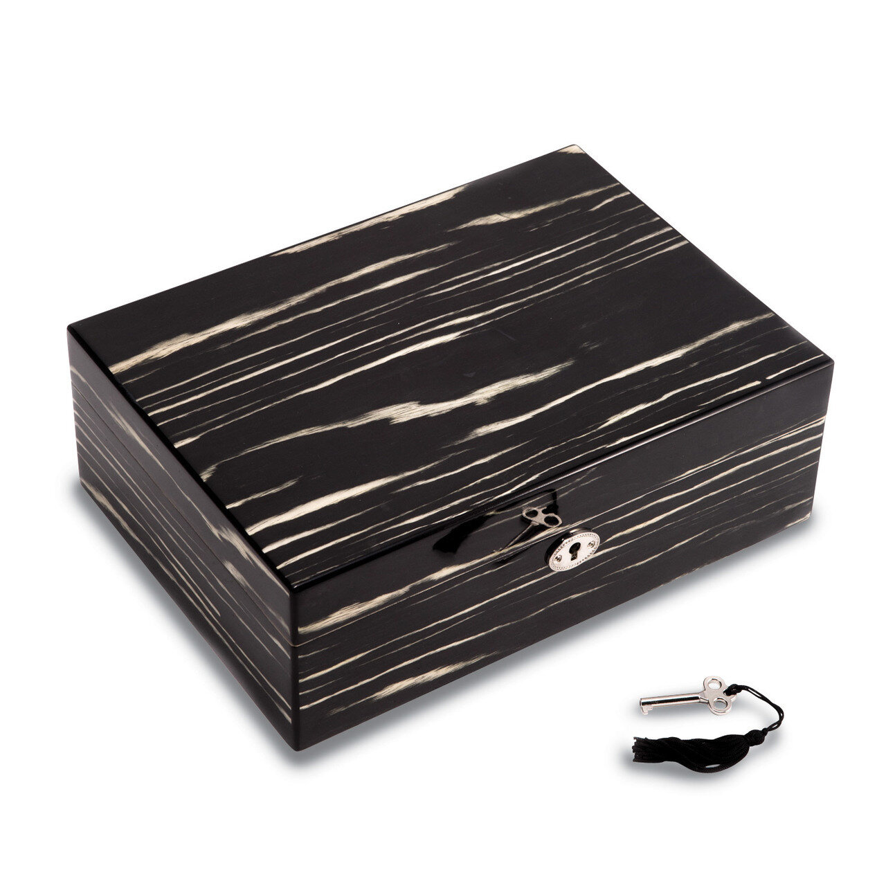 Lacquered Ebony Wood Jewelry Box with Valet Tray & Key Lock GM13330