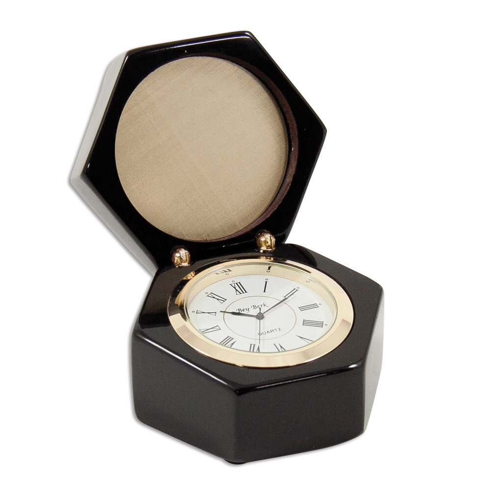 Stanford Captains Lacquered Ebony Wood Box with Quartz Clock GM13376, MPN: GM13376, 797140137764