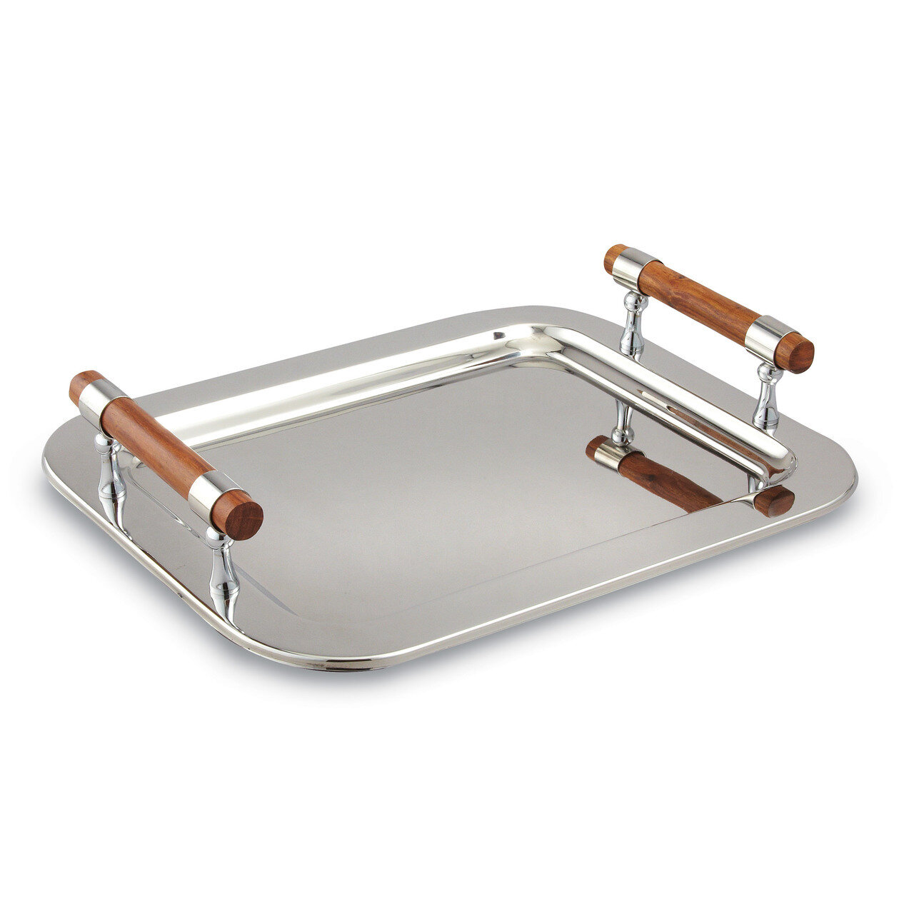 Med Rectangular Tray with Wood Handles Stainless Steel GM14116