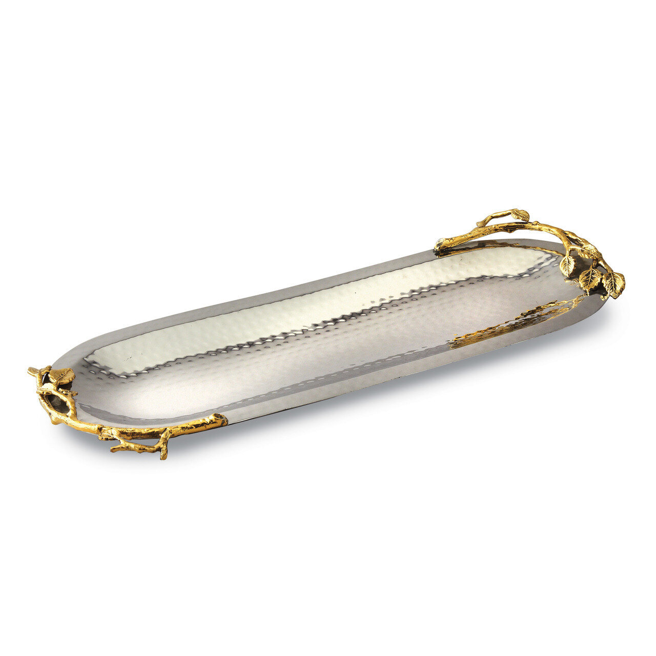 Golden Vine Hammered Narrow Oval Tray Stainless Steel GM14128