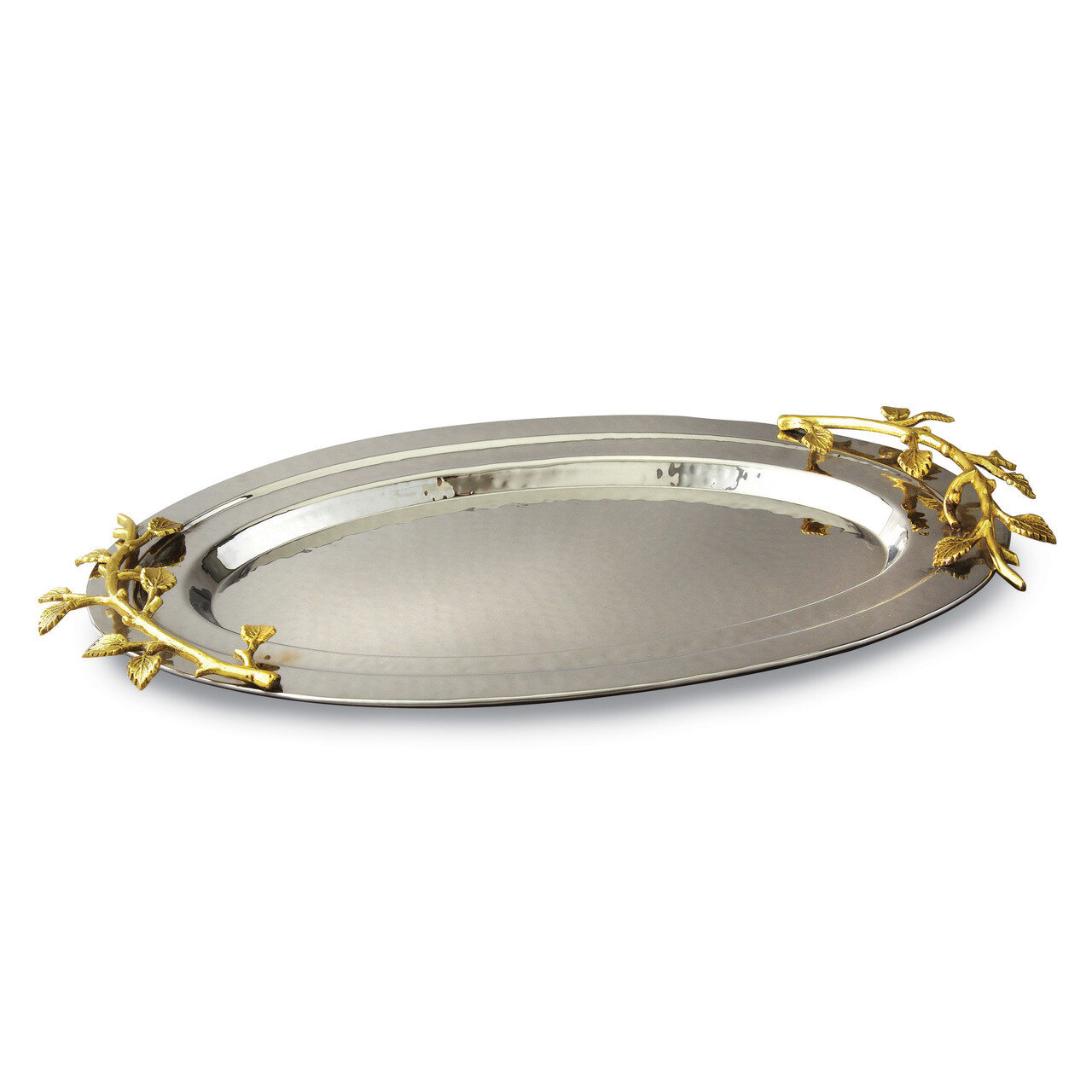 Golden Vine Hammered Oval Tray Stainless Steel GM14129