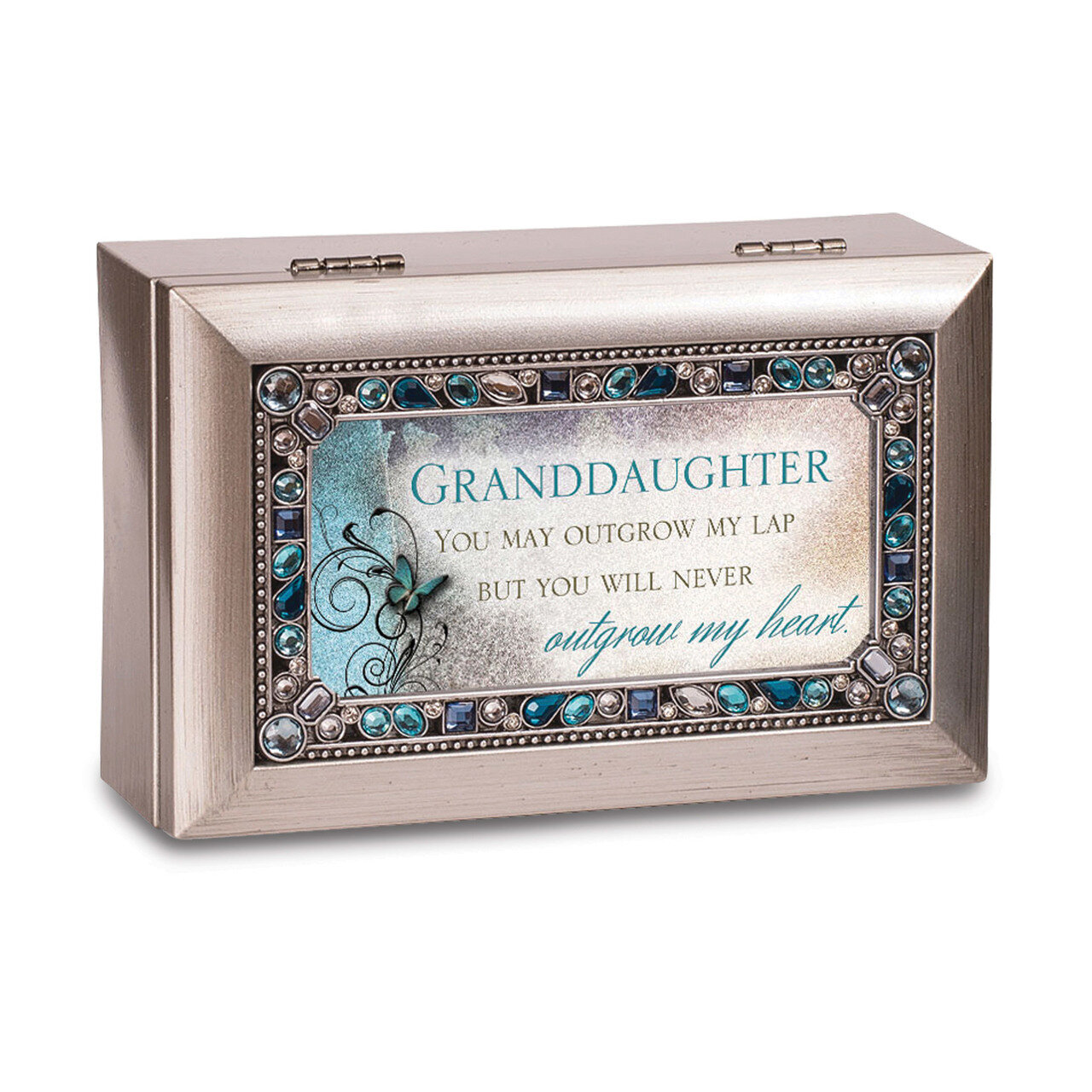 Granddaughter Sentiment Silvertone Jeweled Petite Music Box GM14470