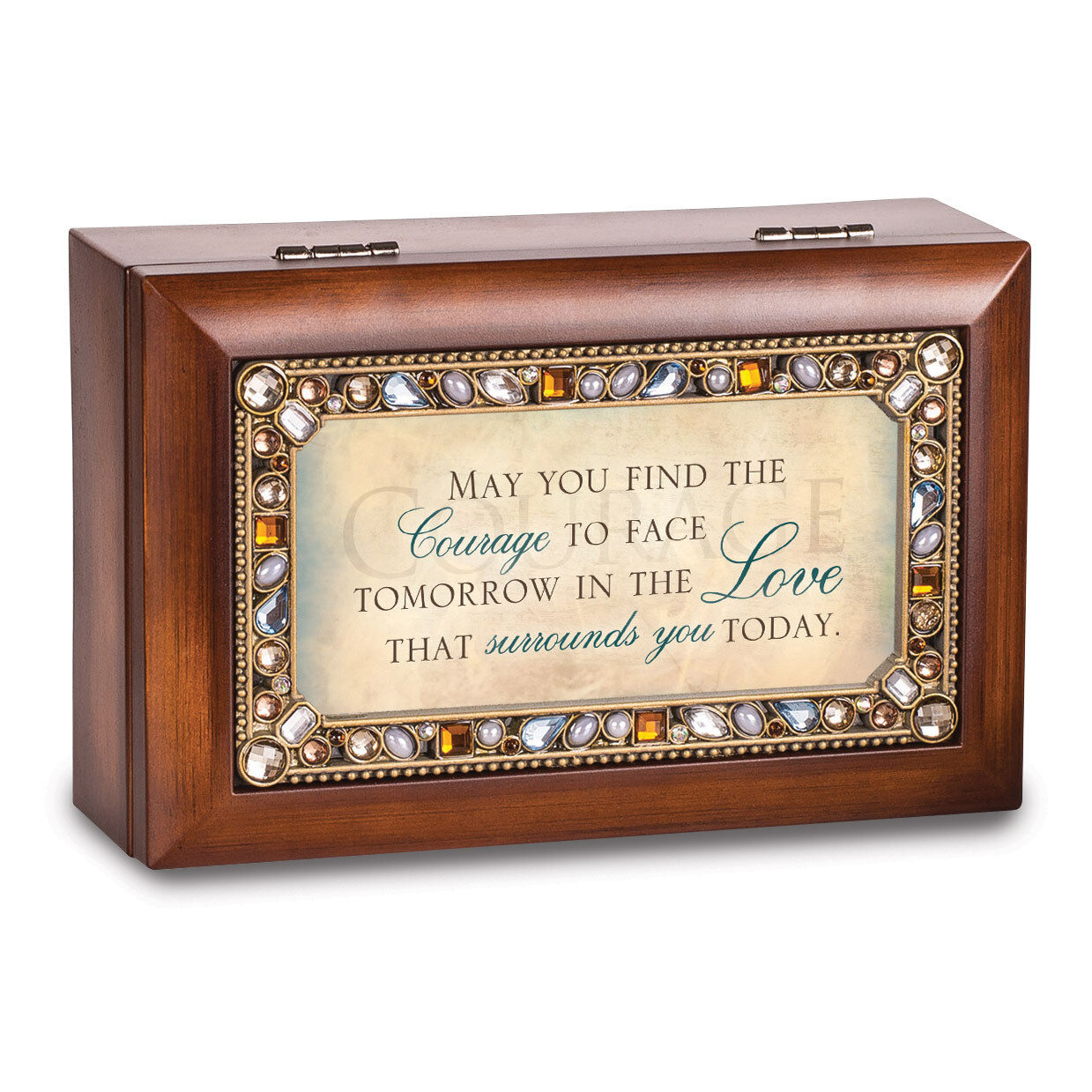May You Find Courage Petite Jeweled Woodgrain Music Box GM14491