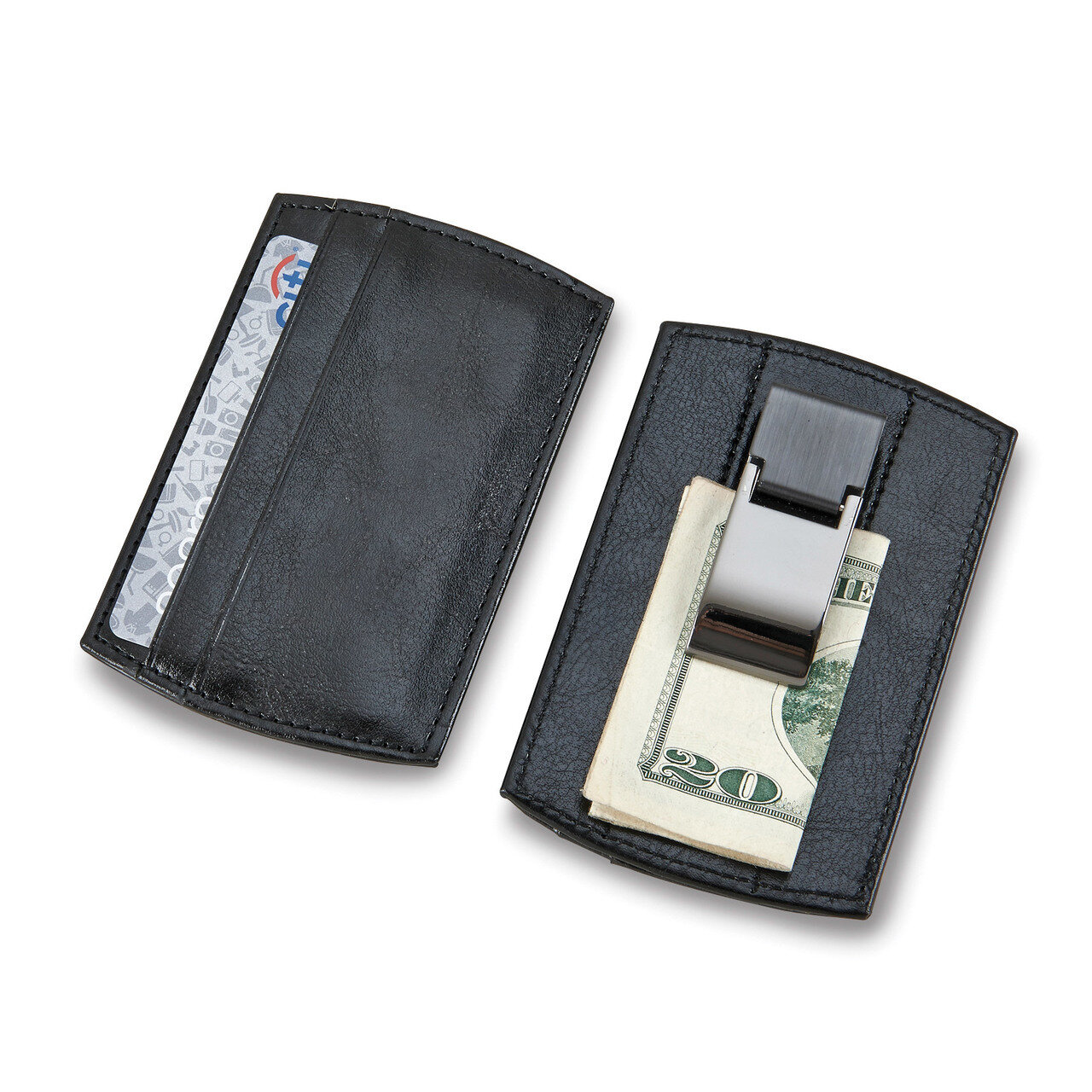 Black Faux Leather Card Case with Money Clip GM14700