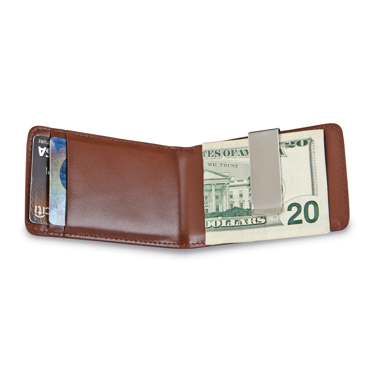 Brown Leather Folding Card Case with Money Clip GM14704