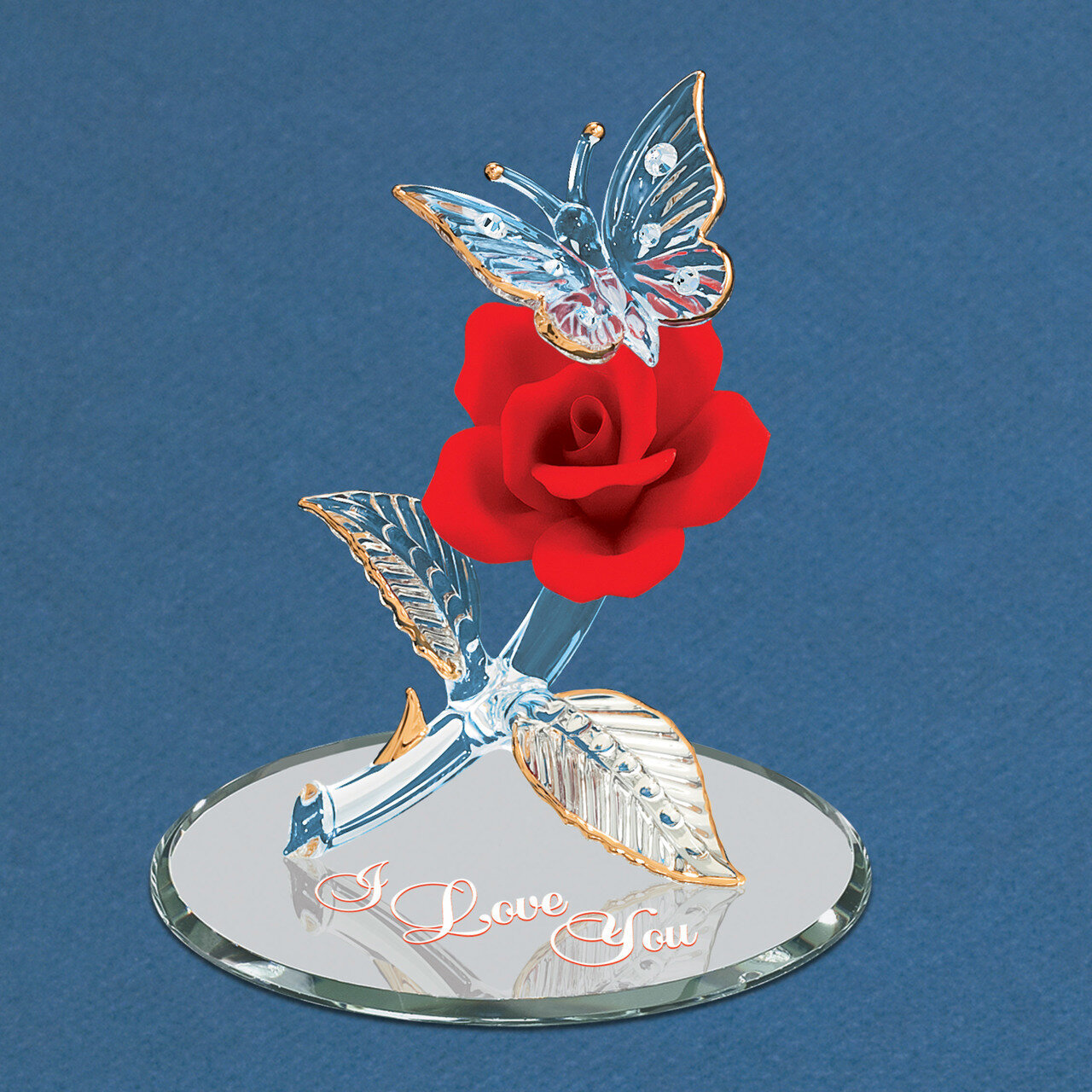 I Love You Red Rose with Butterfly Figurine Glass Baron GM15114