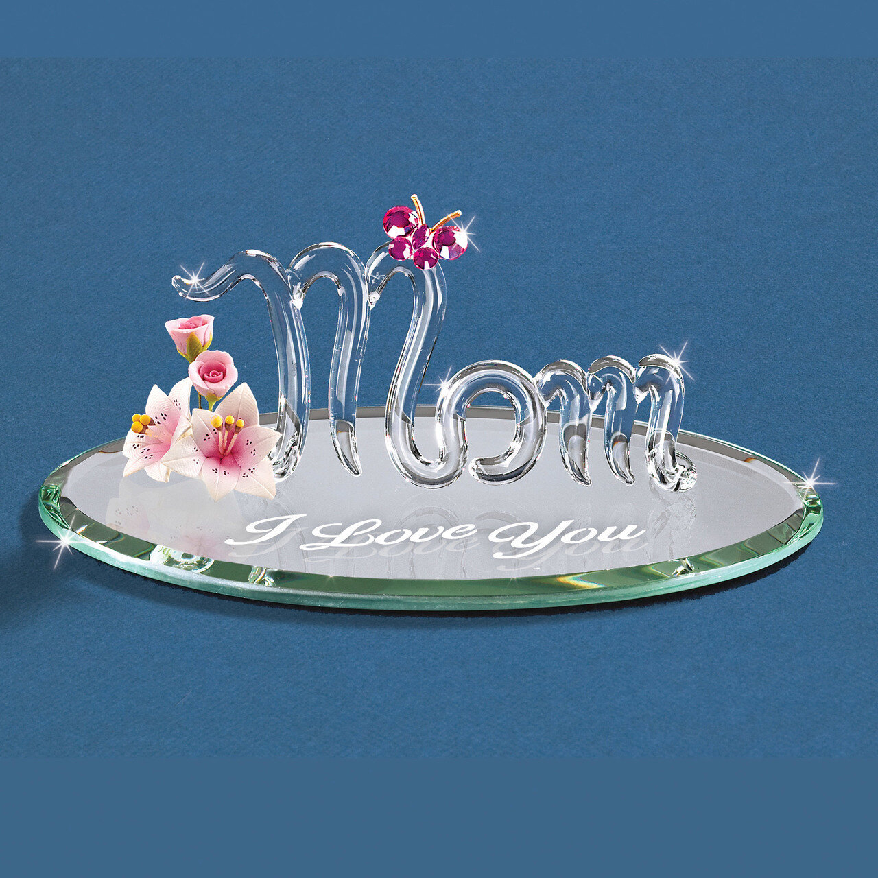Mom with Pink Cry Butterfly I-L-U Figurine Glass Baron GM15128
