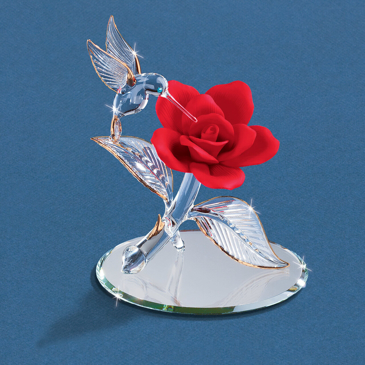 Hummingbird with Rose Red Figurine Glass Baron GM15137