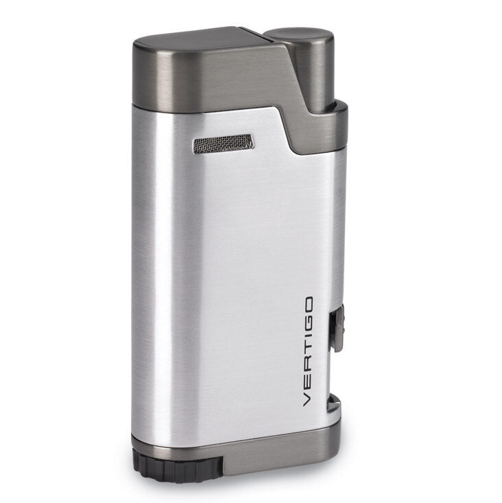 Vertigo Bullet Brushed Chrome and Gunmetal Twin Flame Torch Lighter GM15381