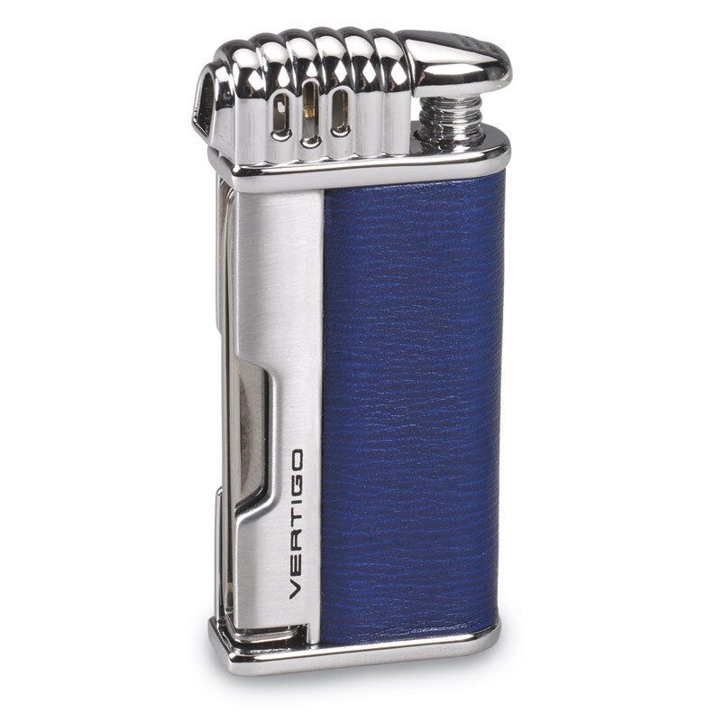 Vertigo Puffer Blue & Polished Chrome Traditional Flame Pipe Lighter GM15385