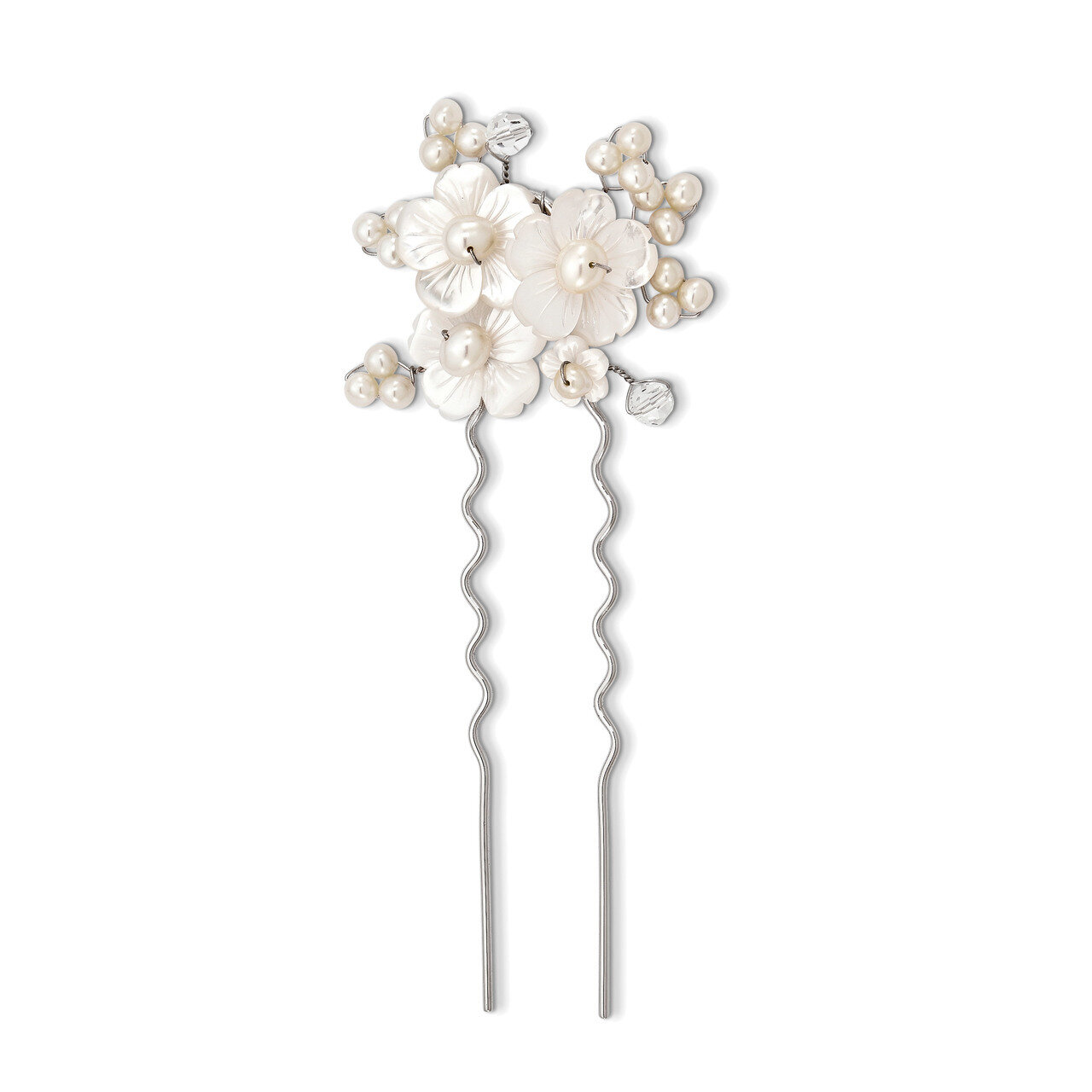 White FWC Pearl MOP Flower Swarvoski Crystal Hair Pin GM15932, MPN: GM15932,