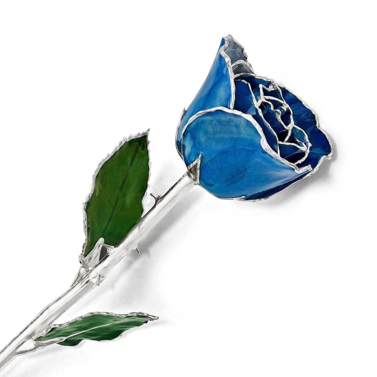 Lacquer Dipped Silver Trim Blue Rose GM16749