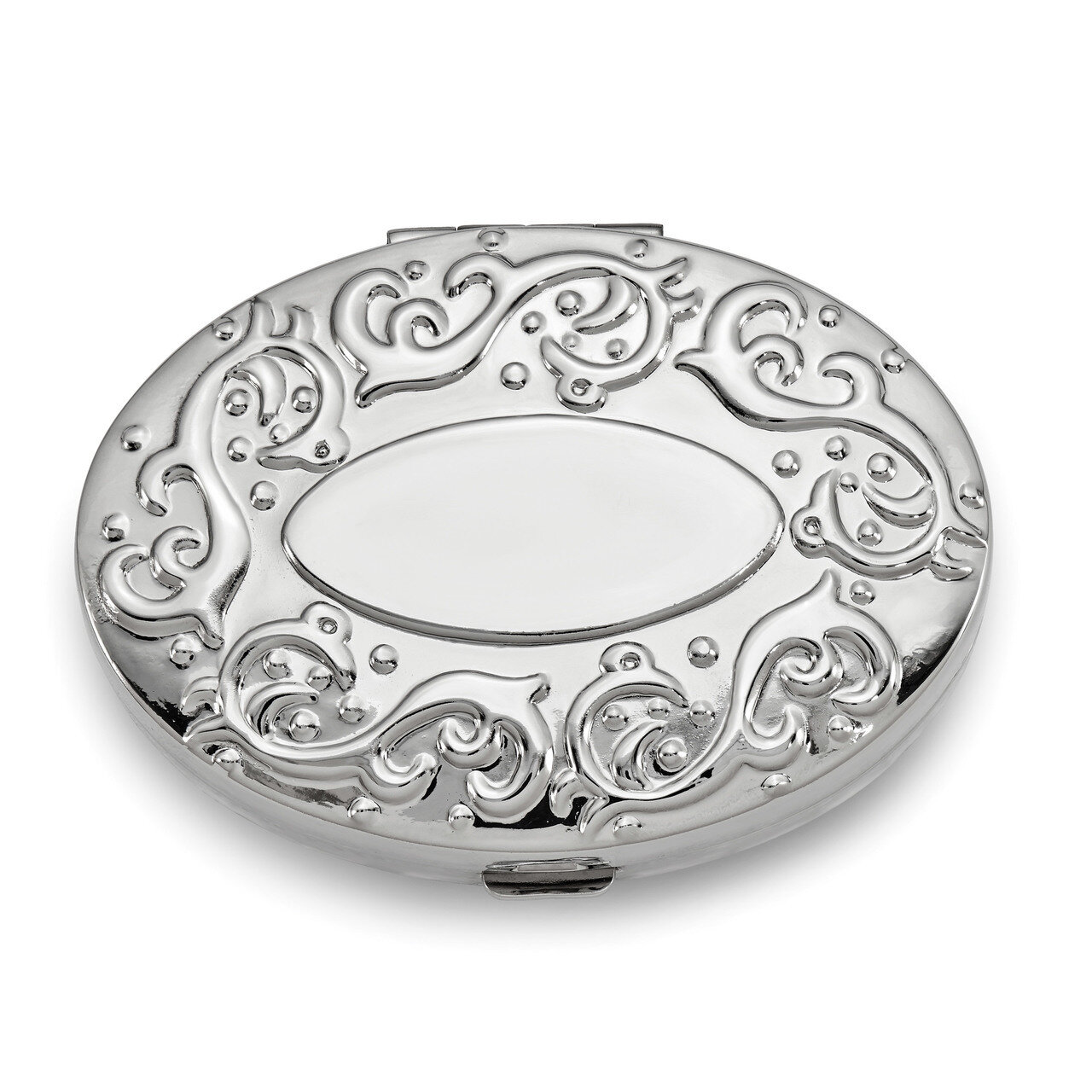 Oval 2-Section Pillbox with Mirror Silver-tone GM16808