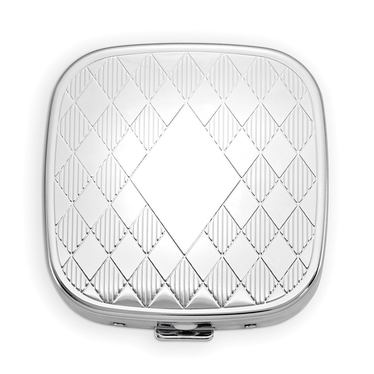 Square 3-Section Diamond Shapes Pillbox with Mirror Silver-tone GM16818