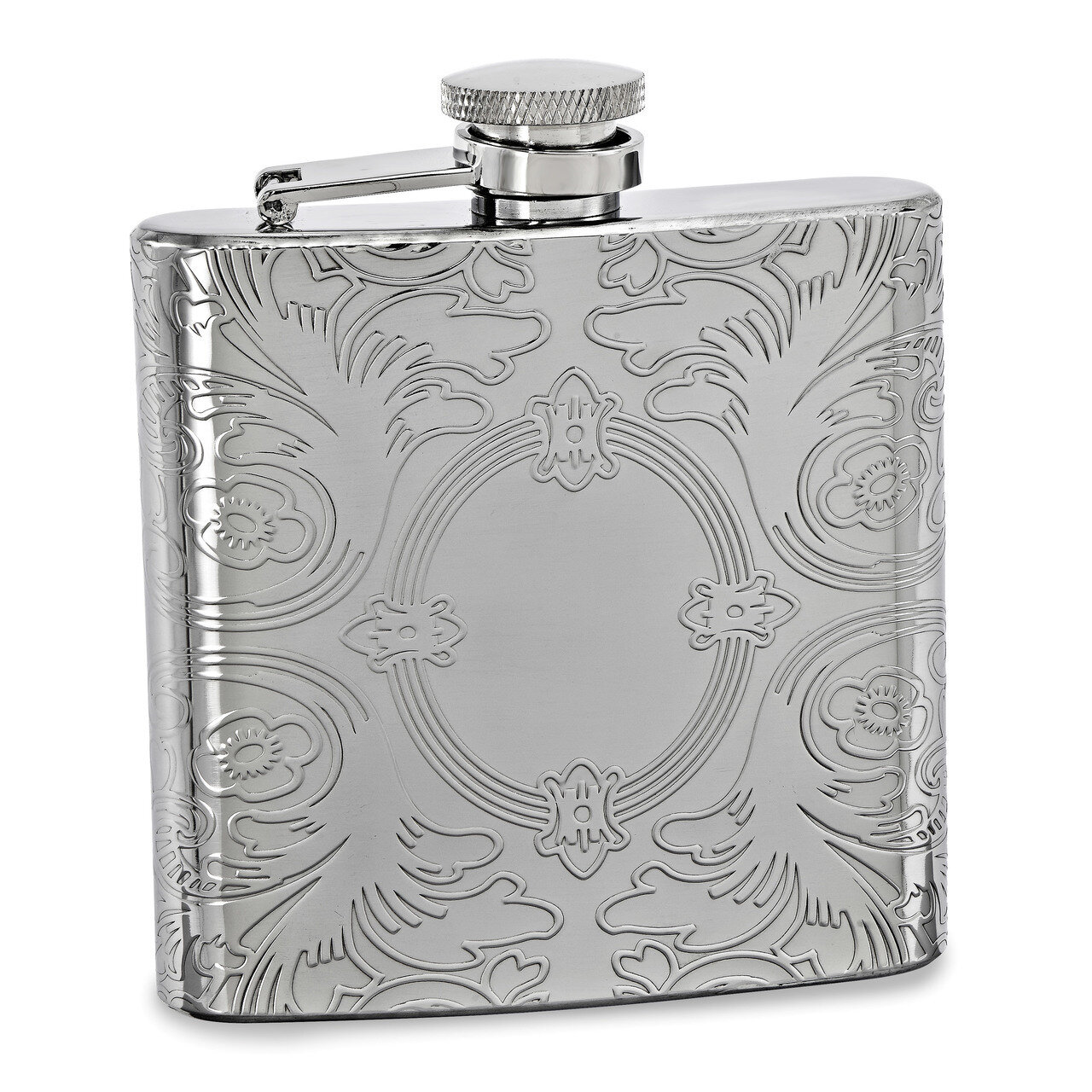 6oz Oval Etched Design Flask Silver-tone GM16834