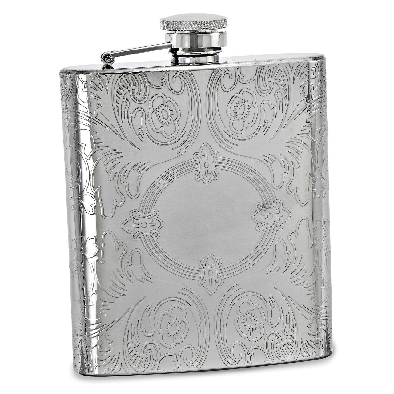 8oz Circle Etched Design Flask Silver-tone GM16835