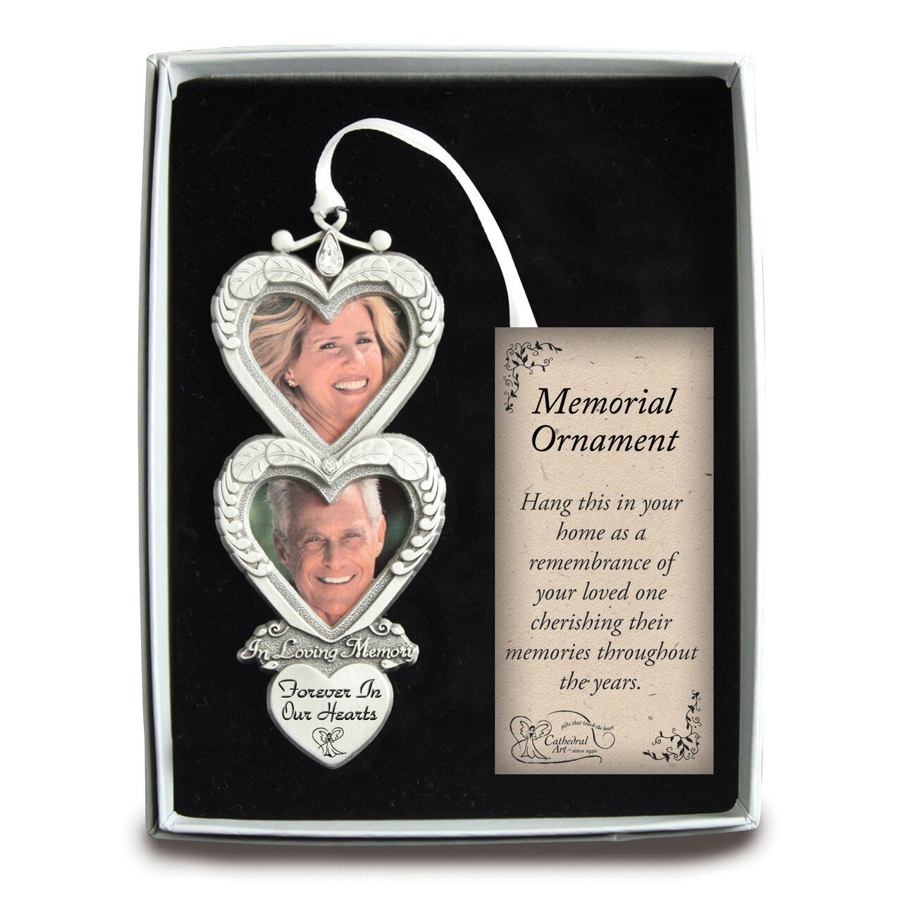In Loving Memory Double Heart Photo Picture Frame Ornament Silver-tone GM17296