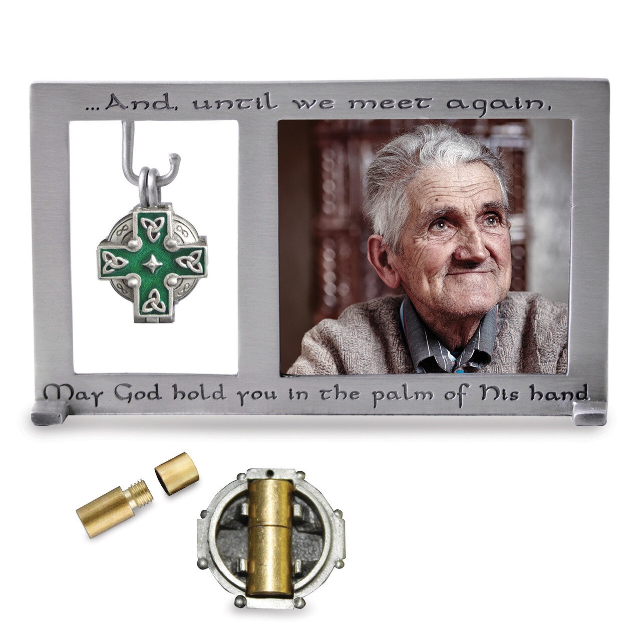 Green Celtic Cross Ash Holder Locket 3 x 5 Inch Photo Picture Frame Silver-tone GM17431