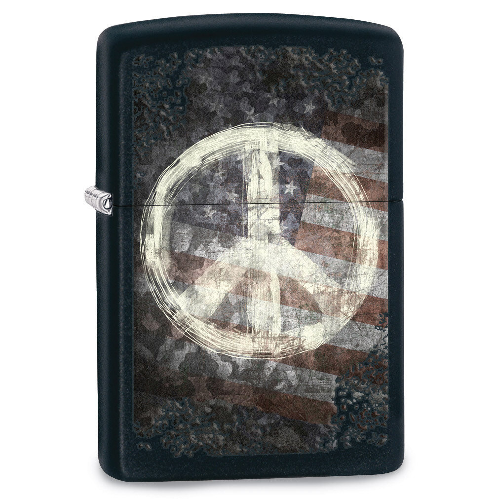 Zippo American Flag Peace Symbol Black Matte Lighter GM17891