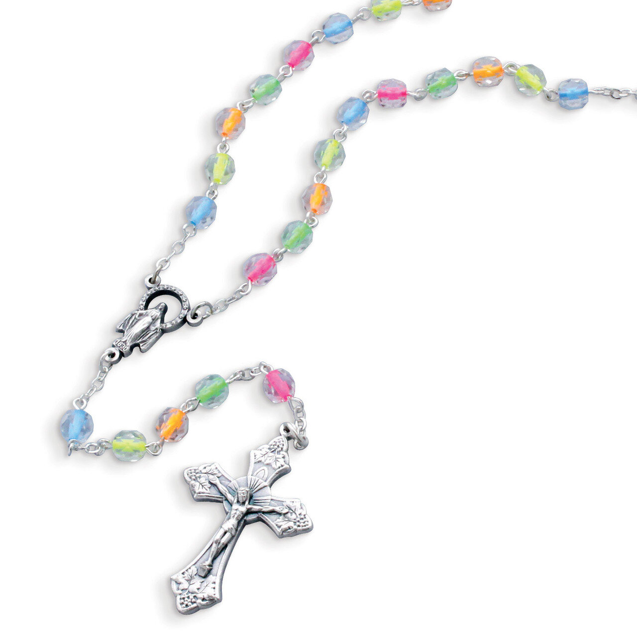 Children's Neon Color Bead Rosary Necklace GM17986