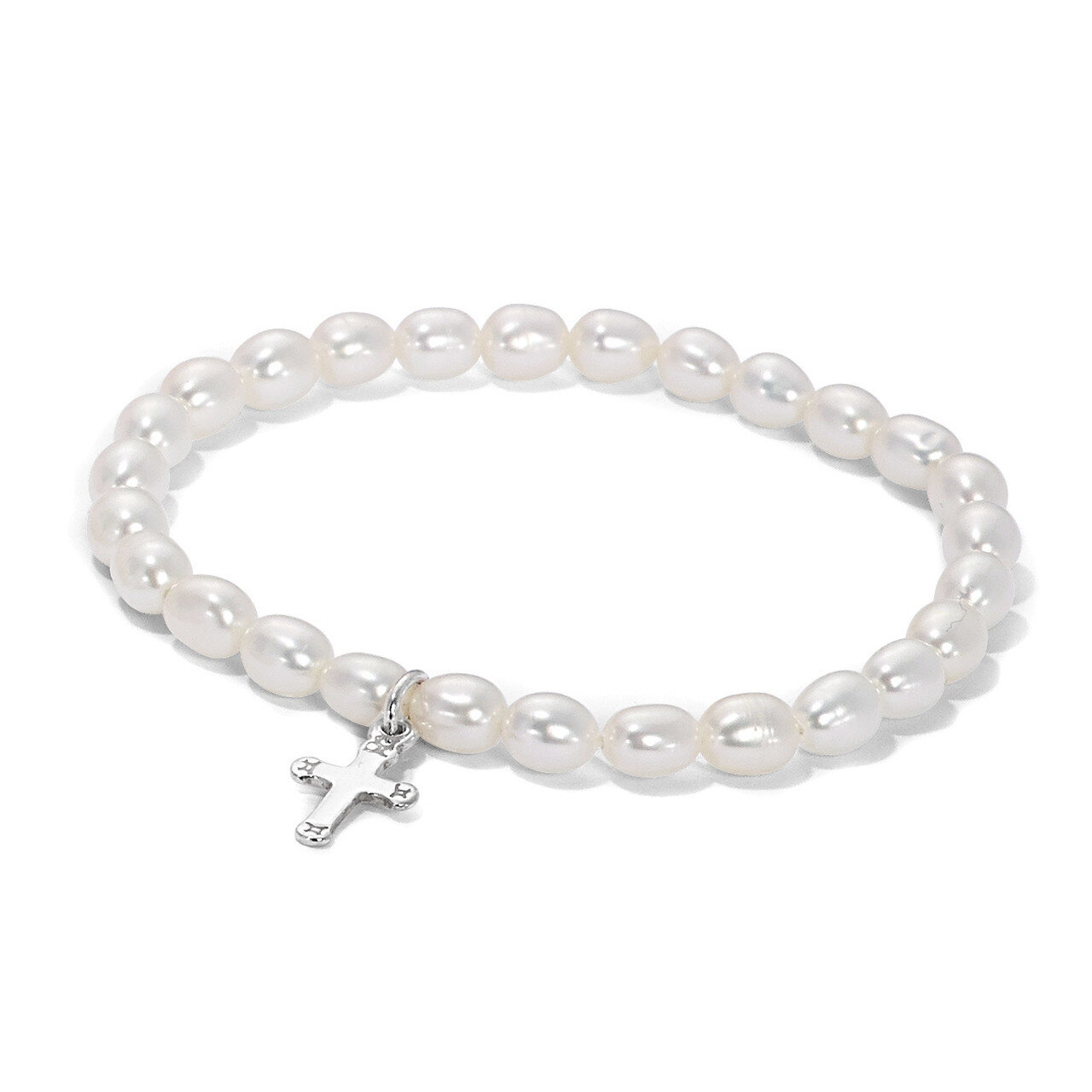 Cross Freshwater Pearl 5 inch Stretch Bracelet with Gift Pouch Sterling Silver GM18013, MPN: GM1801…