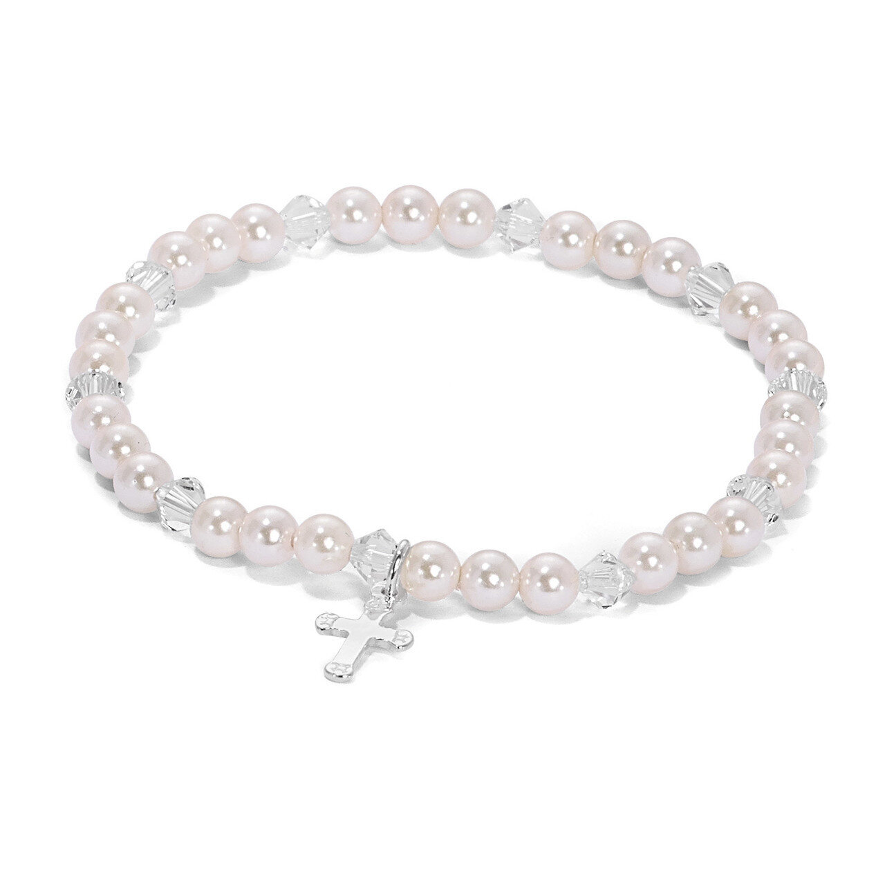 Cross Pink Shell Bead &amp; Crystal Stretch Bracelet with Pouch Sterling Silver GM18014, MPN: GM18014,