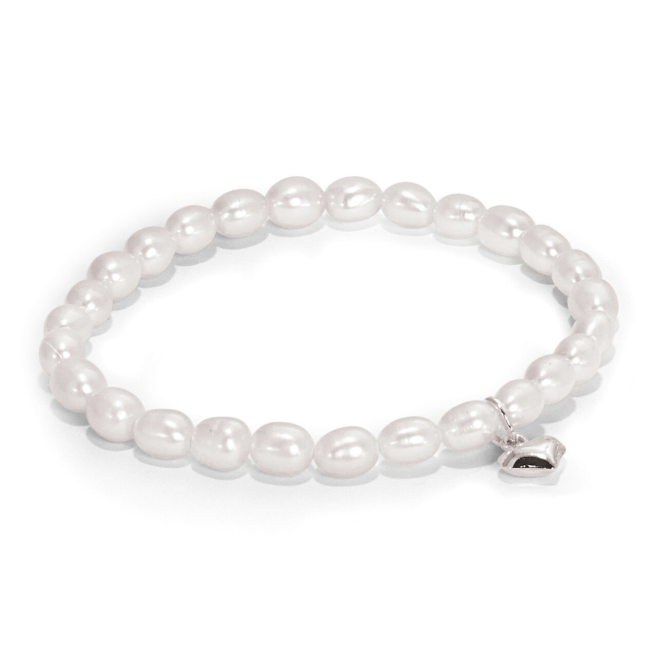 Heart Freshwater Pearl 5 inch Stretch Bracelet with Gift Pouch Sterling Silver GM18015, MPN: GM1801…
