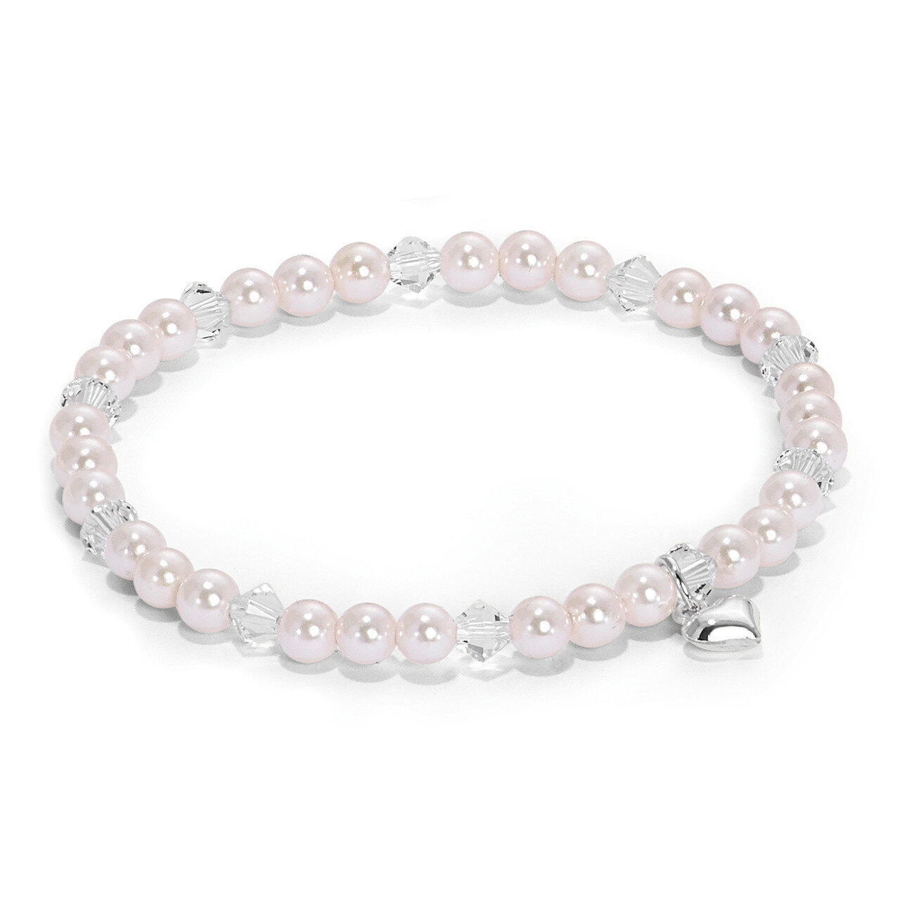 Heart Pink Shell Bead &amp; Crystal Stretch Bracelet with Pouch Sterling Silver GM18016, MPN: GM18016,