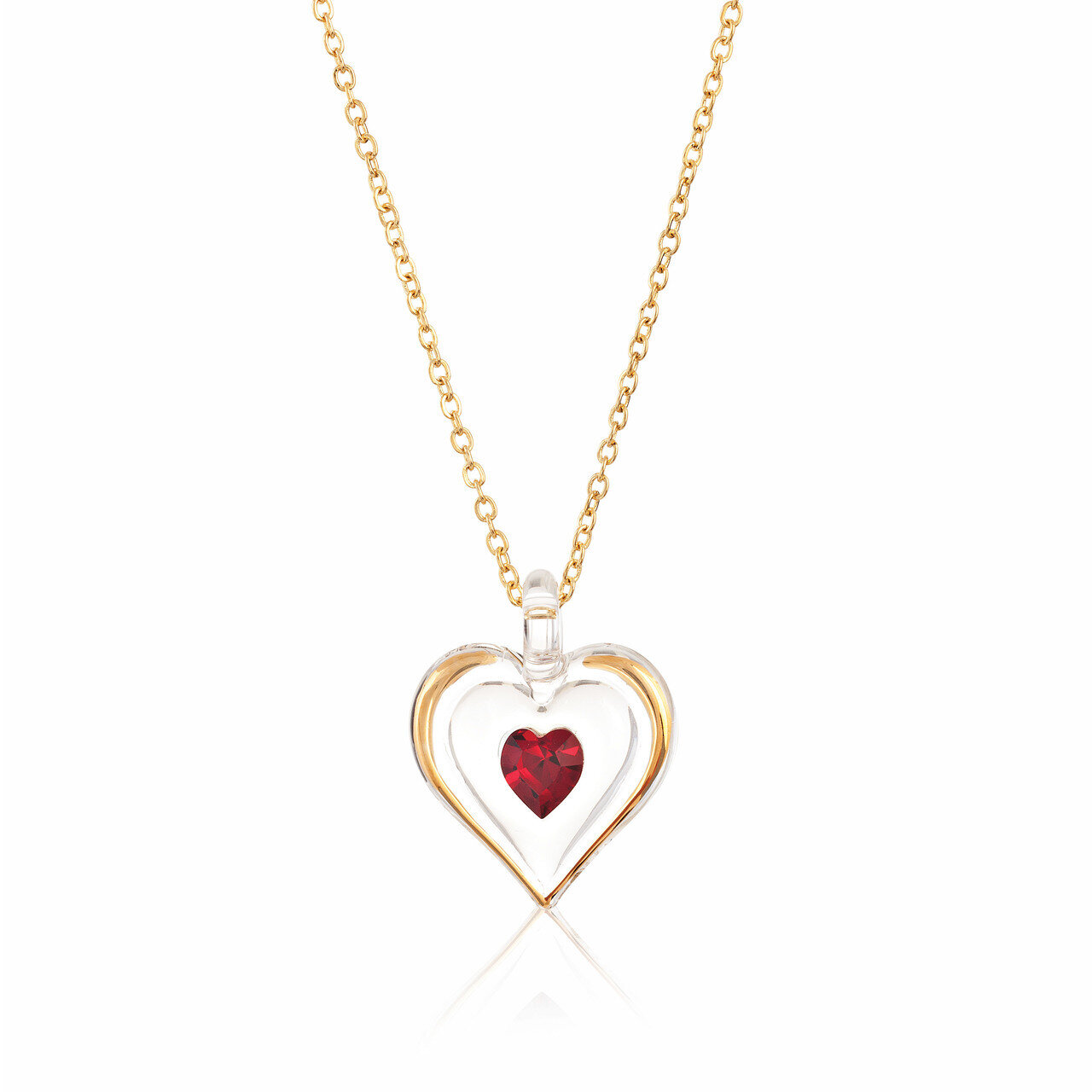 January Gold Trim Swarovski Birthstone Heart 18 inch Necklace GM9400