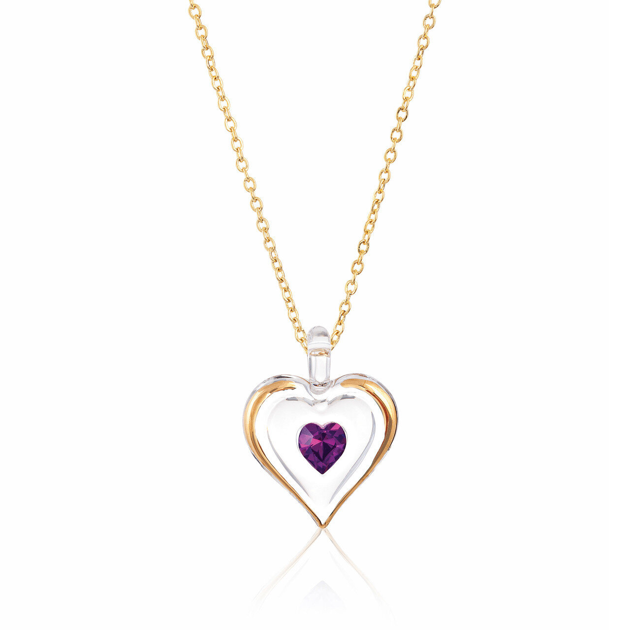 February Gold Trim Swarovski Birthstone Heart 18 inch Necklace GM9401