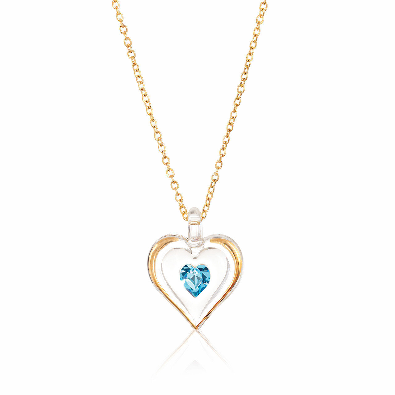 March Gold Trim Swarovski Birthstone Heart 18 inch Necklace GM9402