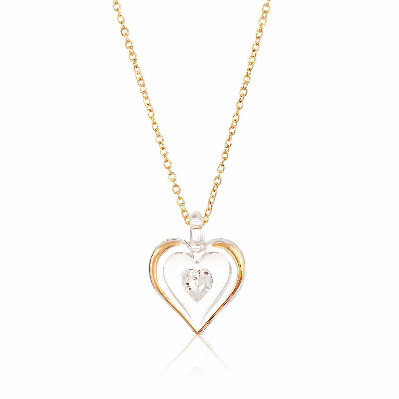 April Gold Trim Swarovski Birthstone Heart 18 inch Necklace GM9403
