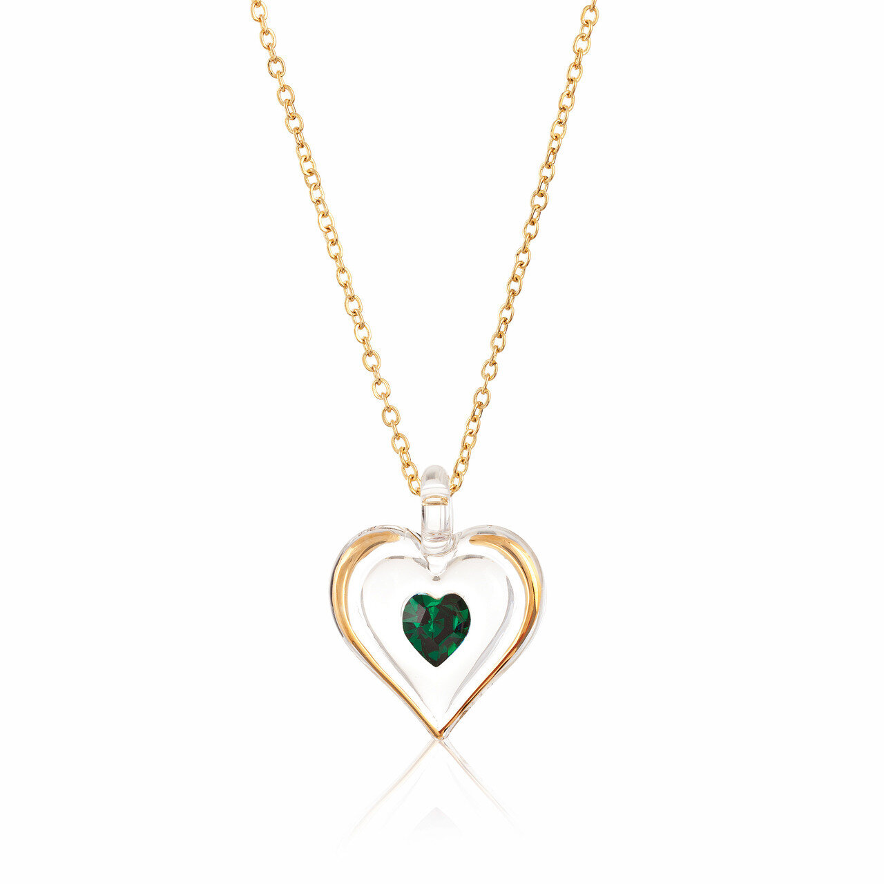 May Gold Trim Swarovski Birthstone Heart 18 inch Necklace GM9404