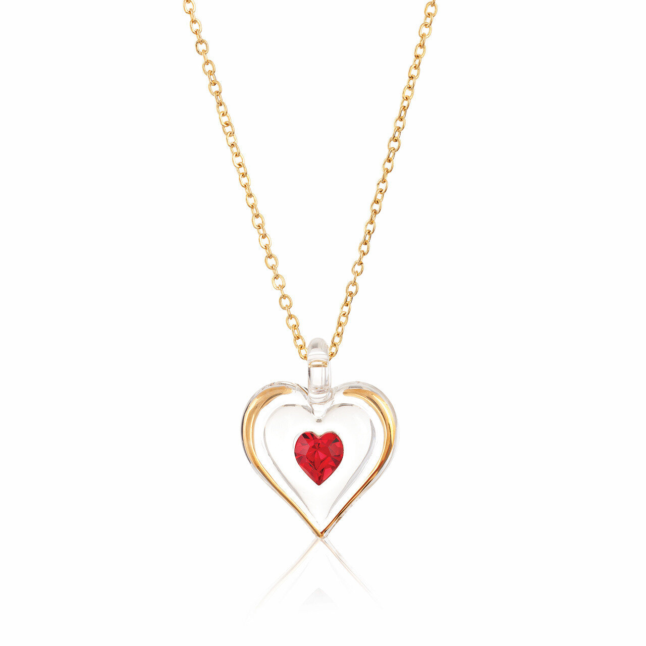 July Gold Trim Swarovski Birthstone Heart 18 inch Necklace GM9406